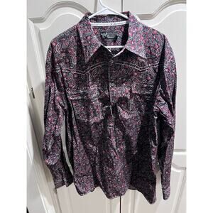 Cowboy Hardware Men’s Western Shirt L Paisley Pearl Snap Long Sleeve Black Pink